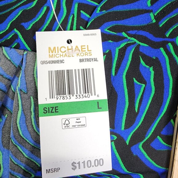 Michael Kors Womens L Blouse Blue Green Zebra Print Top New Animal Pattern - Picture 2 of 8